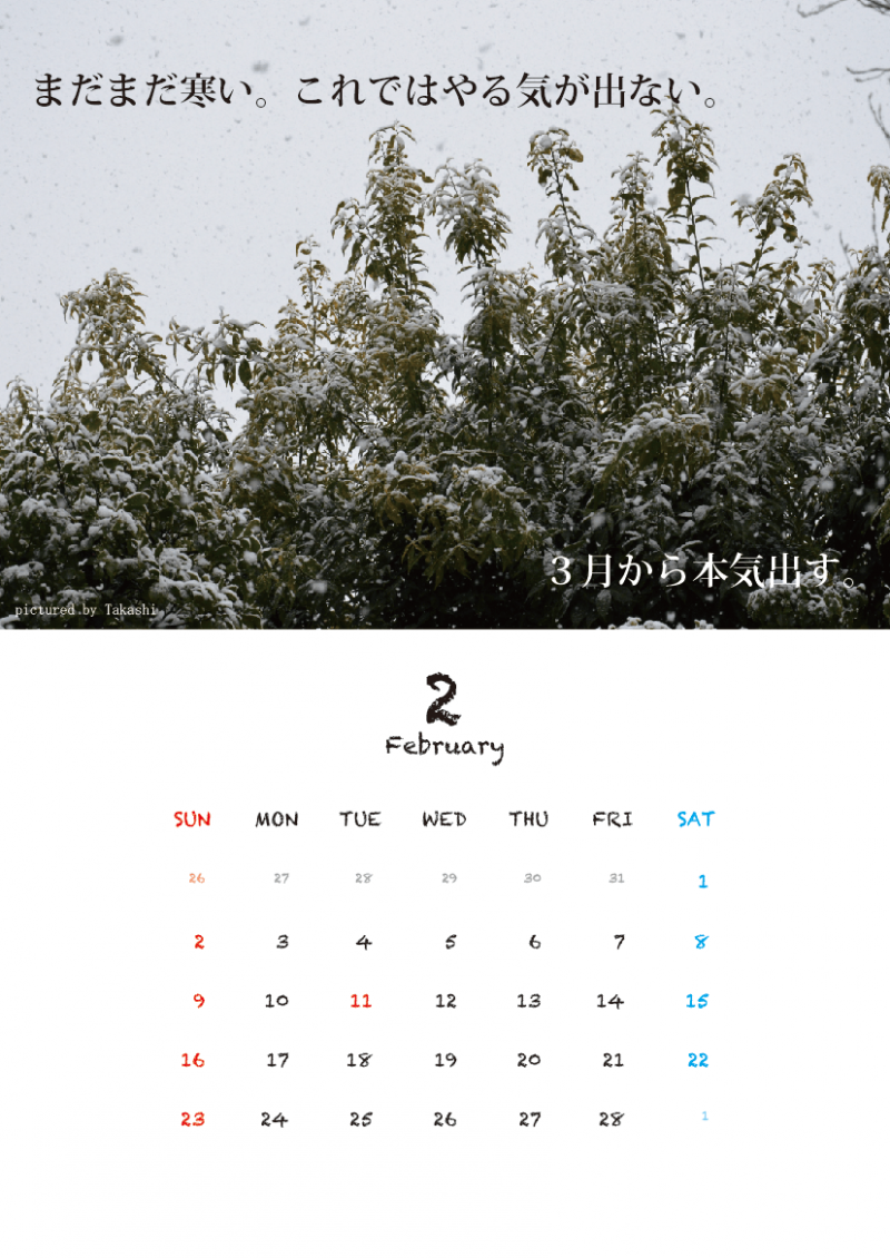 2月：「まだまだ寒い。これではやる気が出ない。3月から本気出す。」