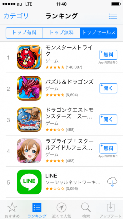 App Storeのトップセールスランキング