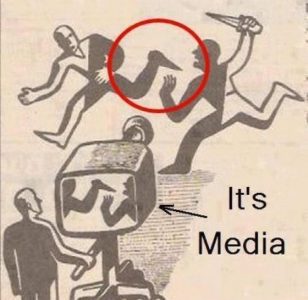 「メディアは事件の一部を切り取って報道する」という事実を描いた風刺画