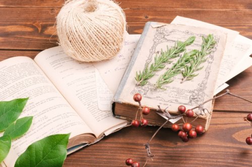 レシピが書かれた洋書の上に並べられる材料