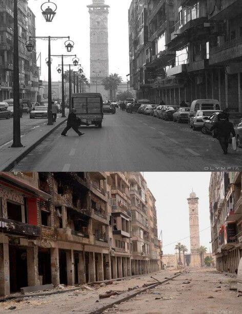 シリア内戦で変わり果ててしまった都市アレッポの比較写真
