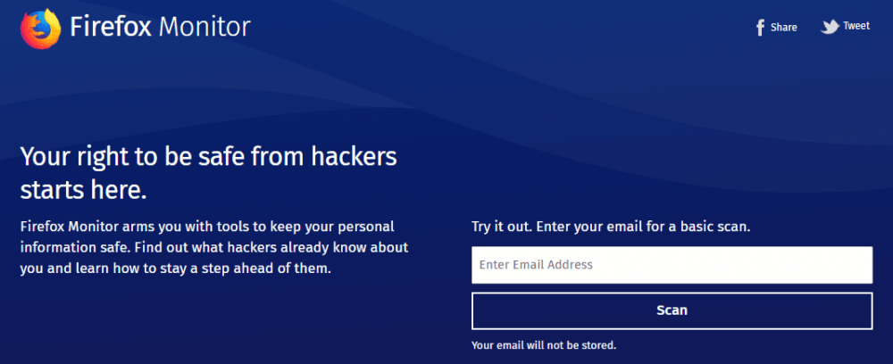 メールアドレスの流出を知らせるサービス「Firefox Monitor」