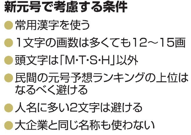 元号選定手続きの要領で定める六つの留意事項